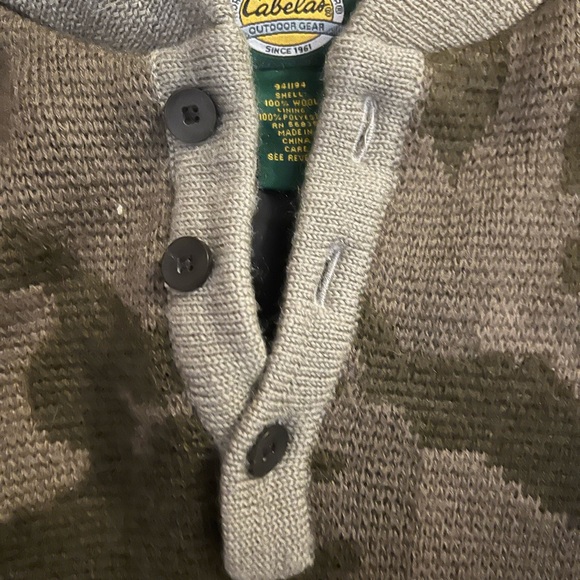 Vintage 90s Cabelas Wool Camouflage Sweater Jacket Swacket. - Picture 3 of 5